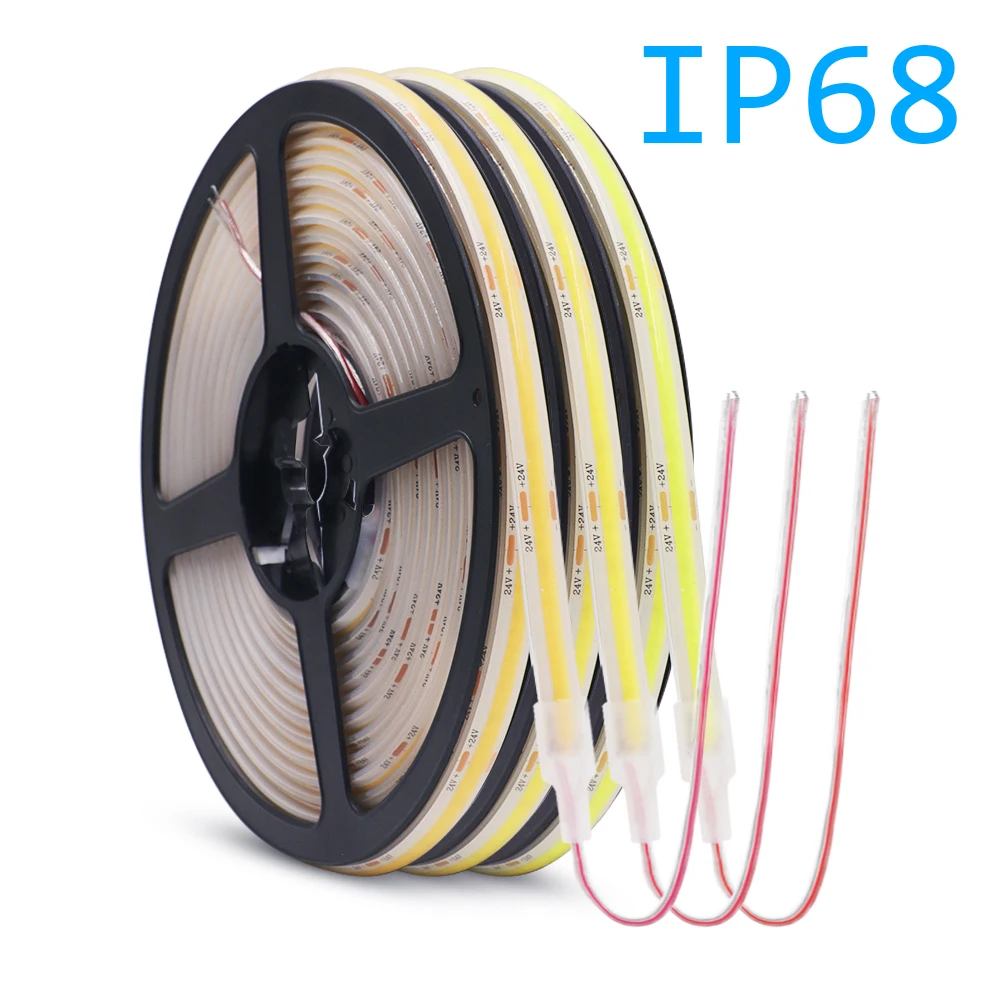 IP68 Waterproof COB LED Strip Light 12V 24V 5m 10m 15m 20m 0.5m IP67 Flexible Tape 320 LEDs High Density Bright Liner Lighting