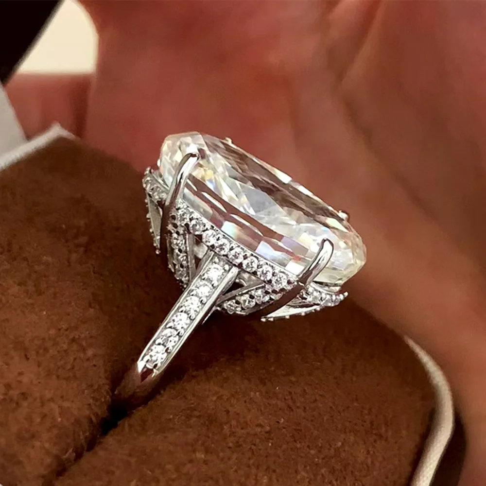Фото OEVAS 20CT 13*20 мм кольцо с муассанитом овальной огранки для женщин S925 стерлингового серебра D цвет лабораторный бриллиант сверкающие свадебные ювелирные украшения №3