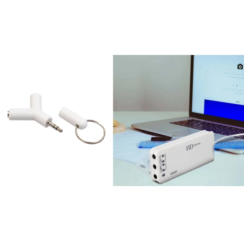

1 Pcs Earphone Splitter Y Type & 1 Pcs 3 Port USB 2.0 Hub External Sound Card