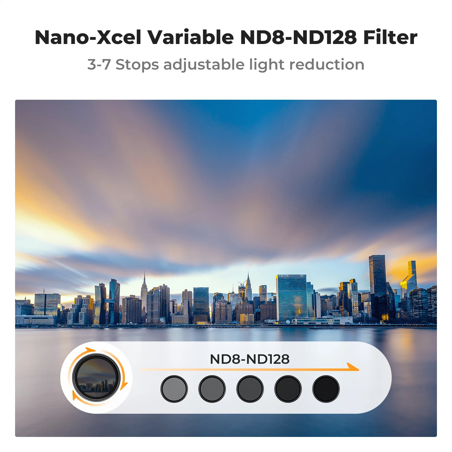 Фото Варийный ND-фильтр K&F Concept Nano-X ND8-128 (3-7 ступеней) без X-образного перекрестного узора для объективов камер 37-82 мм №2