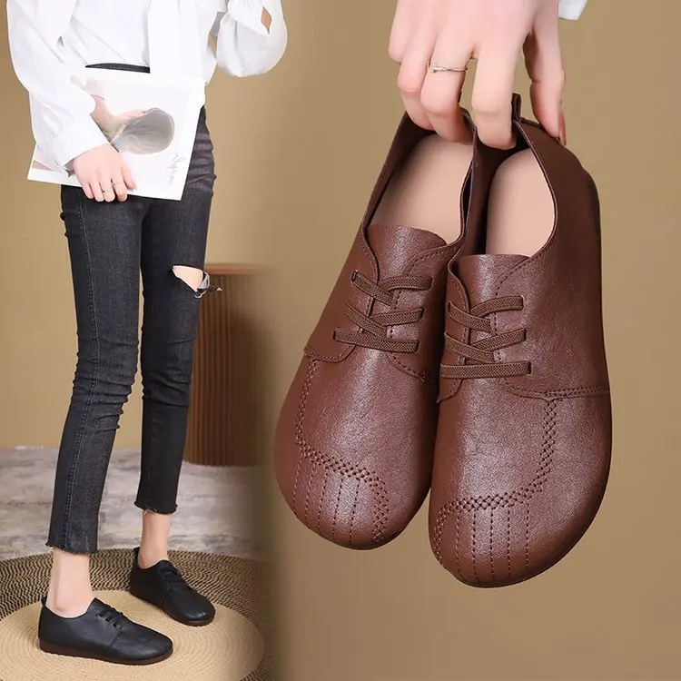 

Женские туфли в стиле ретро, мягкие кроссовки на низком каблуке, повседневные, с круглым носком, под платье бабушки, летняя удобная обувь без...