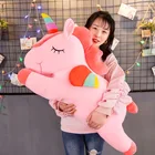 Плюшевые игрушки 30-100 см, большая Лежащая кукла-единорог, удобная подушка, детский подарок, кавайная декомпрессионная плюшевая подушка для ребенка на день рождения