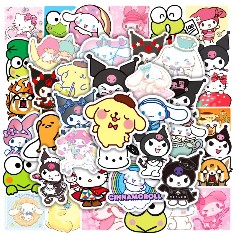 

50 PCS Kawaii Cartoon Sanrio Kuromi Cinnamoroll Melody Computer Cell Phone Water Cup Trolley Case Waterproof Graffiti Stickers