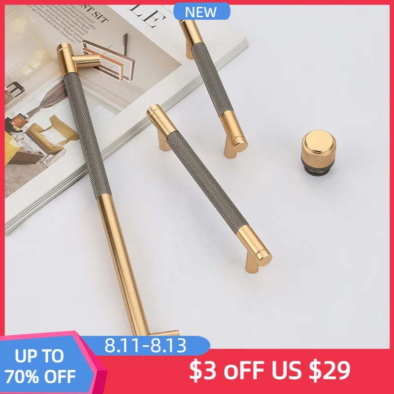 

Aluminum Alloy Furniture Drawer Handles Modern Knurling Gray Gold Cabinet Pulls Wardrobe Dresser Cupboard Door Shoe Box Knobs