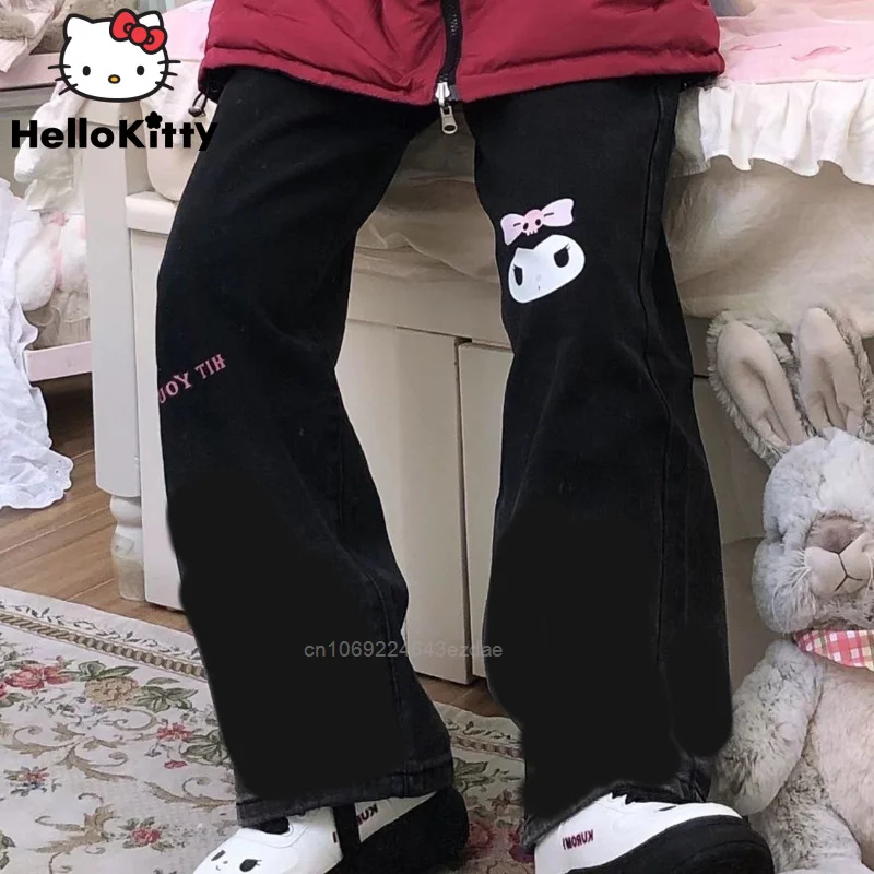 Sanrio Kuromi Harajuku Grunge Denim Pants Y2k Girl Fashion Straight Street Style Jeans Women Autumn Unique High Waist Trourse