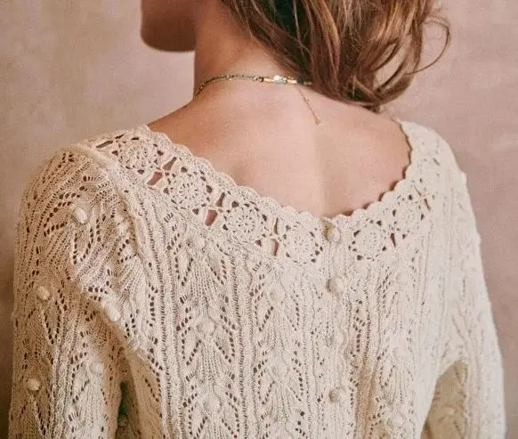 

2021 Spring Women's Crocheted Knit Sweater Lady Long Sleeve Hollow Out Cardigan Knitwear Outwear Double Wear Tops for Holiday