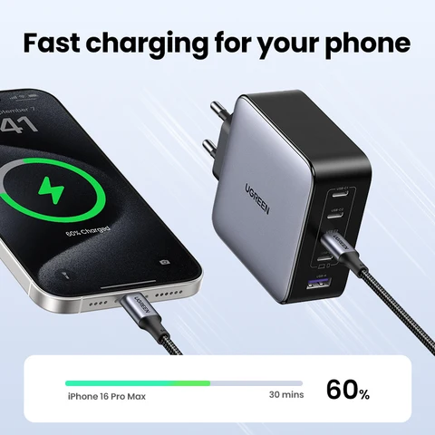 UGREEN 100 Вт GaN Зарядное устройство 5 портов USB C Зарядное устройство QC4.0 3,0 PPS Для Macbook Air Ноутбук Планшет PDFast Зарядное устройство Для iPhone 16 15 14 Pro