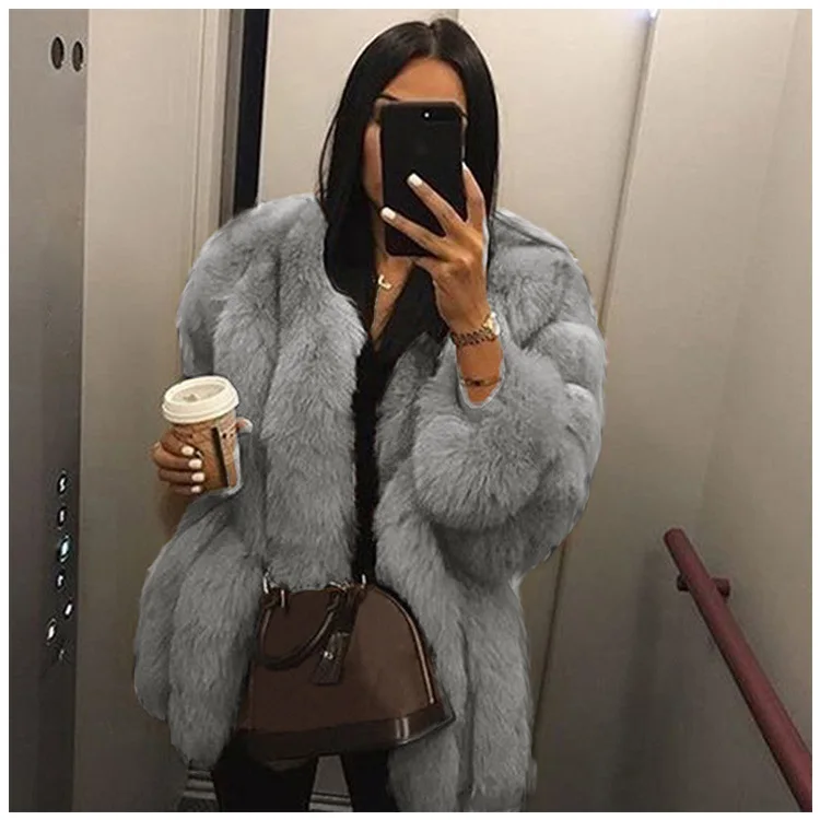 New women's coats fur mid-length stitching fur