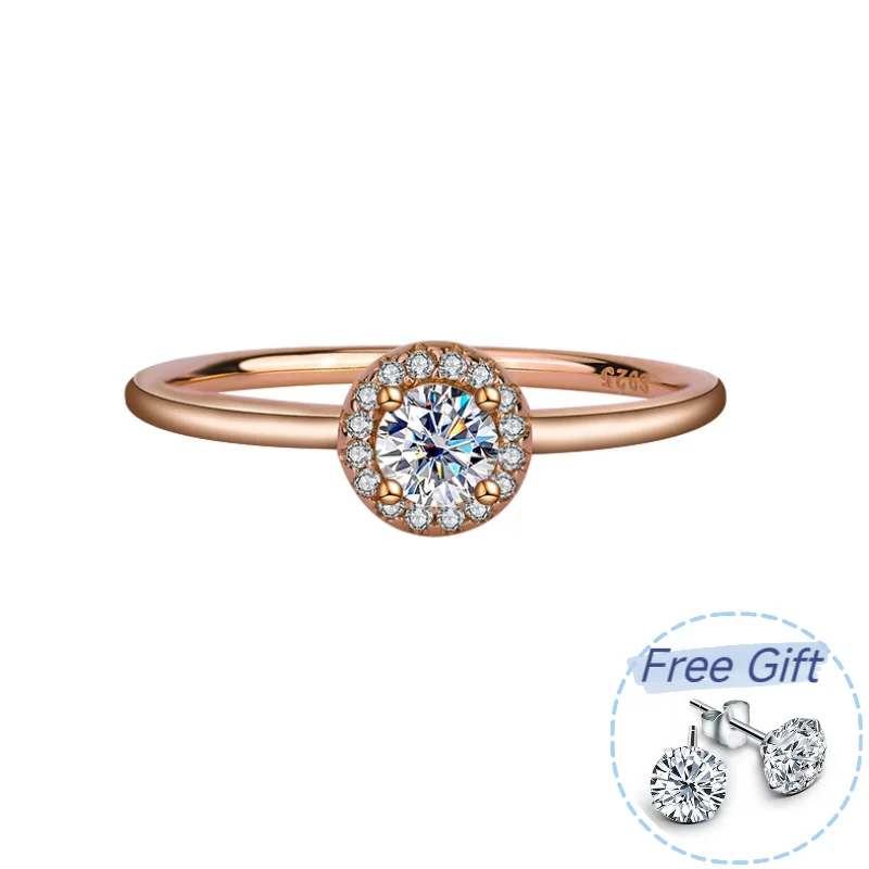 

Real 0.3ct D Color Moissanite Ring Rose Gold Color 100% 925 Sterling Silver Sparkling Anniversary Gifts Party Fine Jewelry
