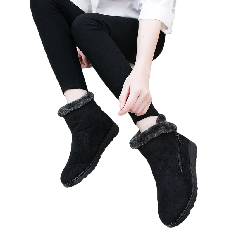 Shoes Woman Flat Ankle Snow Motorcycle Female Suede Leather Rubber Winter Women Warm Fur Plush Women's Ankle Walking Shoes