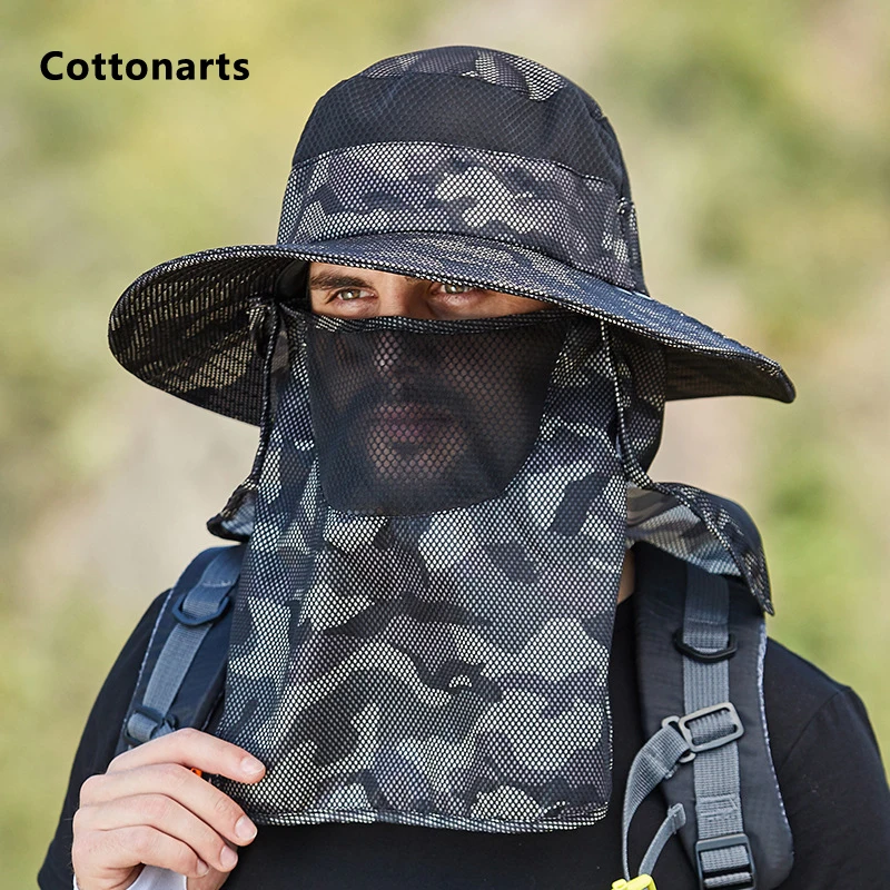 

3-piece Summer Sunscreen Sets New Snake Pattern Camouflage Men's Sun Hat Shawl Sun Protection Mask Fishing Cap Motorcycle Cap