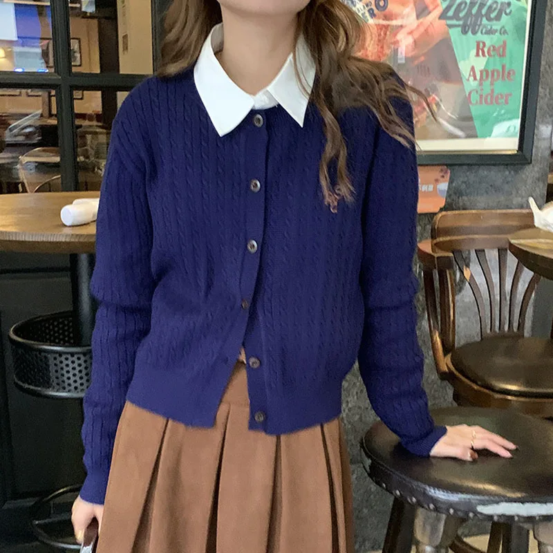 

Женский свитер в Корейском стиле Модный однобортный шерстяной свитер с круглым вырезом тонкий однотонный удобный кардиган вязаный Топ