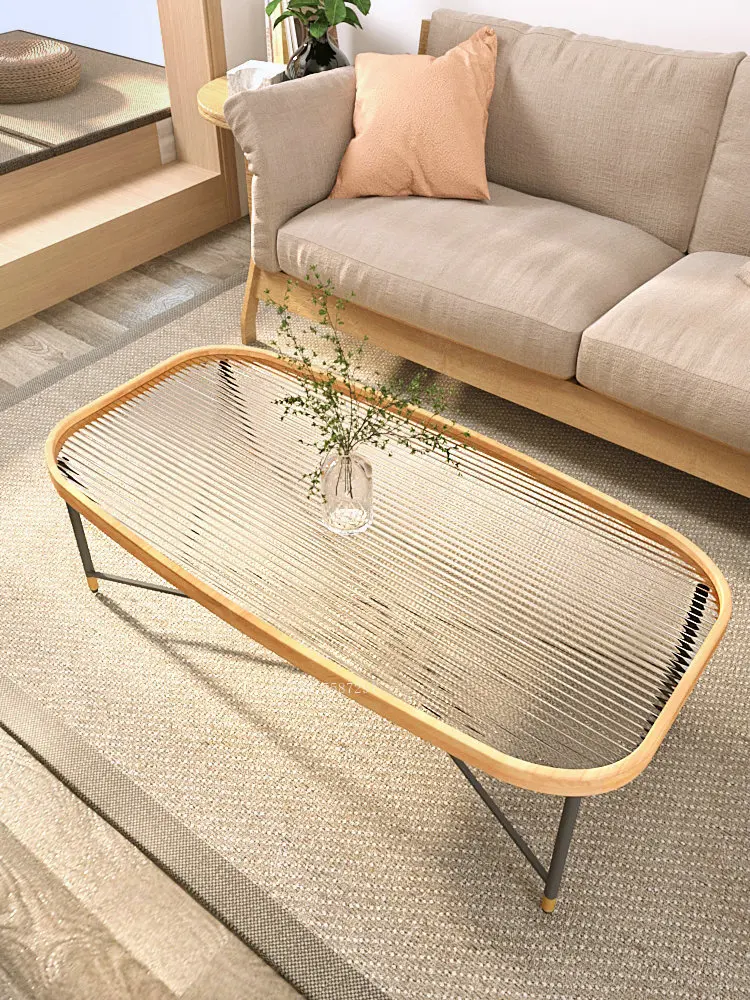 

Solid Wood Coffee Tables Minimalist Living Room Furniture home Living Room Transparent Round side Table Embossed Glass Low Table
