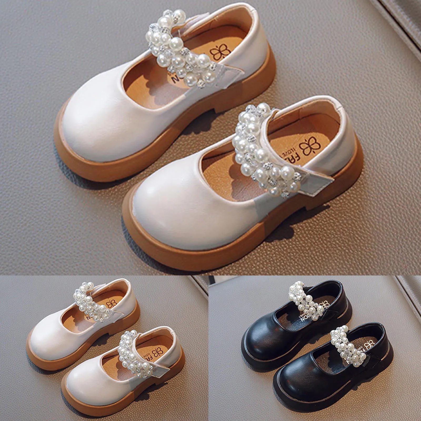 

Fashion All Season Children Casual Shoes For Girls Flat Soles Thick Soles Solid Pearl Hook Loop Soft Kids Knee High Boots