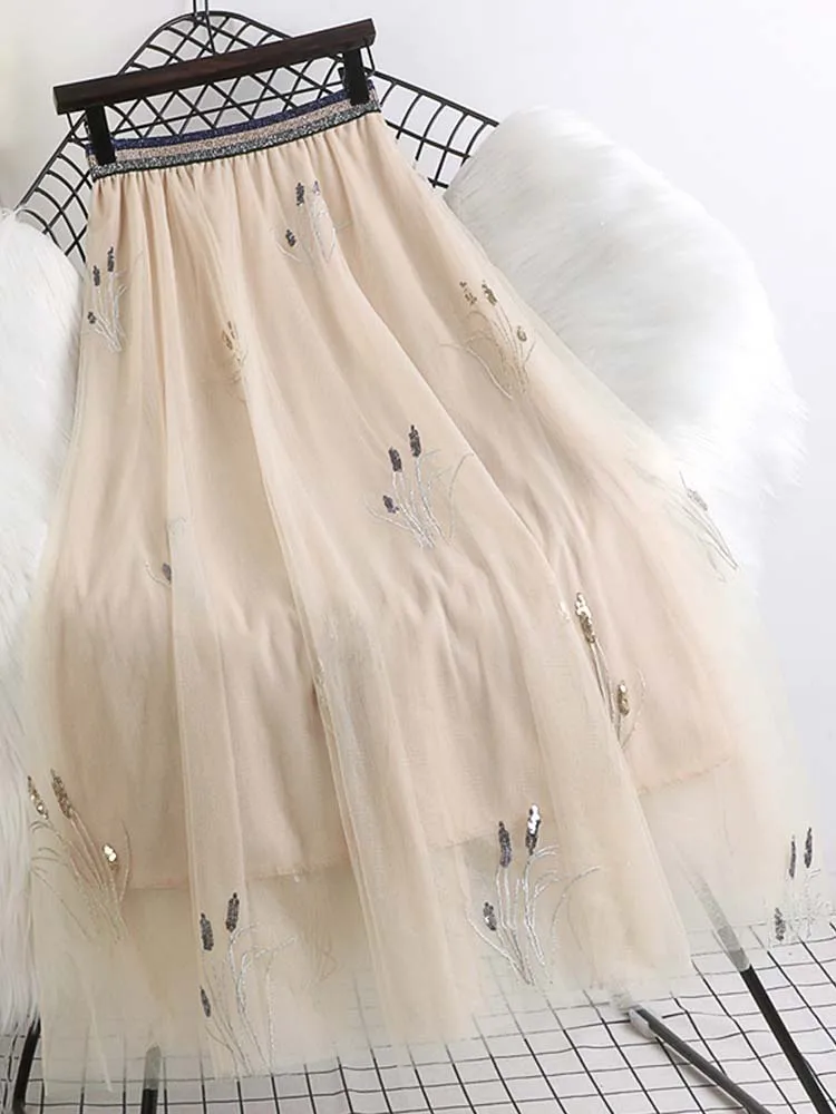 Женская винтажная фатиновая юбка длинная Плиссированная Юбка-пачка из