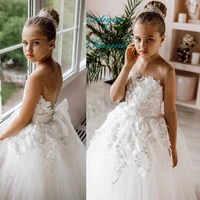 princess ivory lace toddler birthday flower girl dress backless bow back teen wedding party dresses fashion show first communion