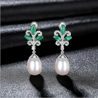 meibapj new fashion freshwater pearl green zircons drop earrings real 925 sterling silver fine charm jewelry for women
