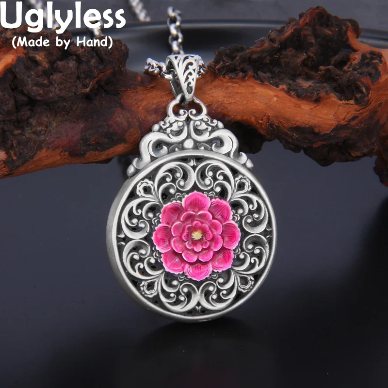 Женский кулон в виде цветущего пиона из серебра 999 пробы с эмалью