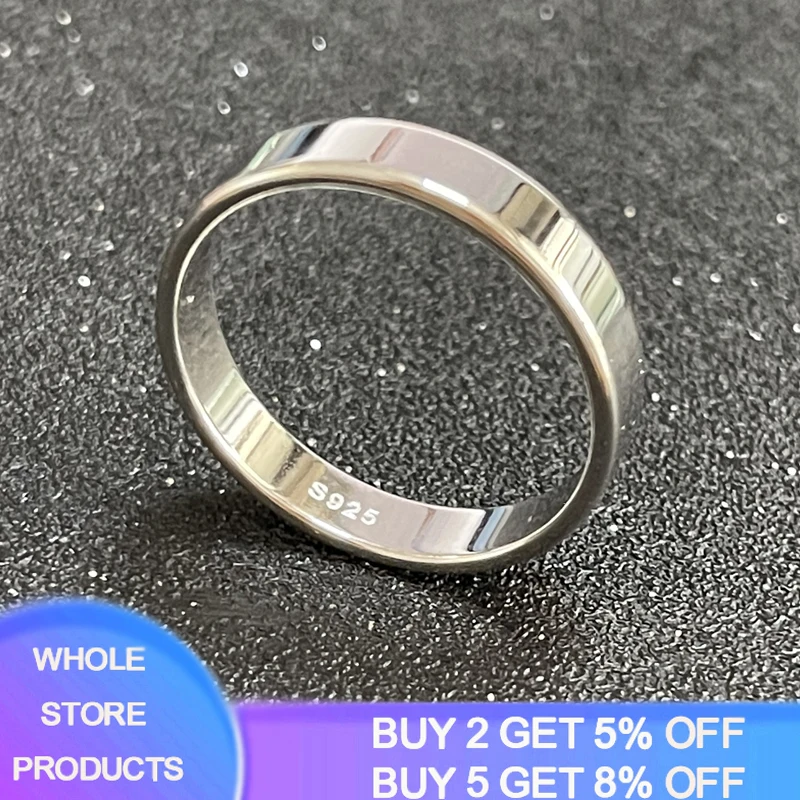 

Unique Flat Round Finger Ring Real Tibetan Silver Unisex Jewelry 4mm Smooth Glossy Couple's Wedding Band Rings for Women Men