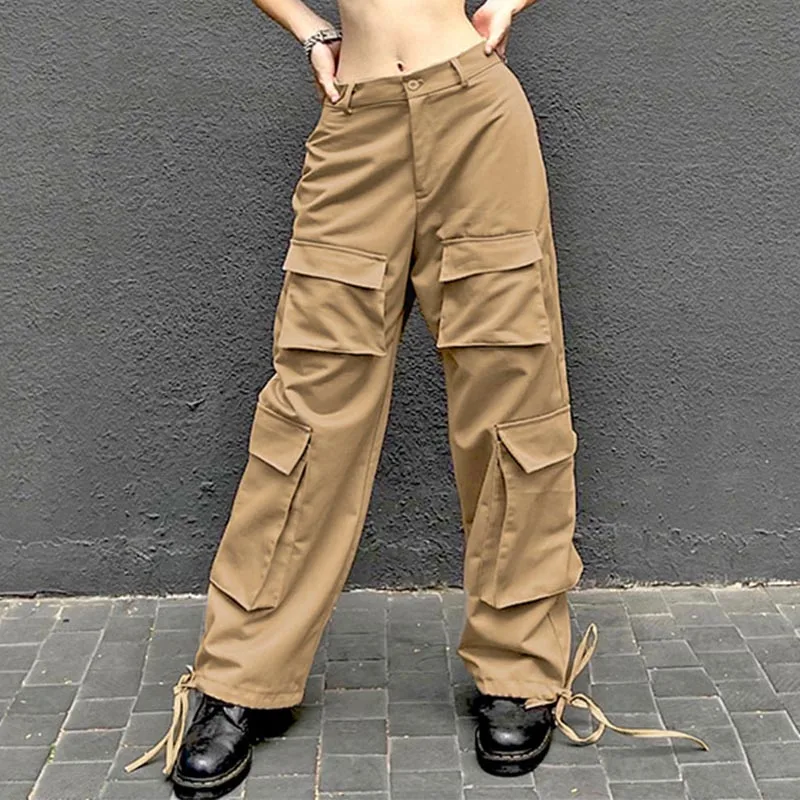 

Streetwear Joggers Fashion Cargo Sweatpants Khkai Casual Women's Pockets Pants Vintage Korean High Waist Trousers
