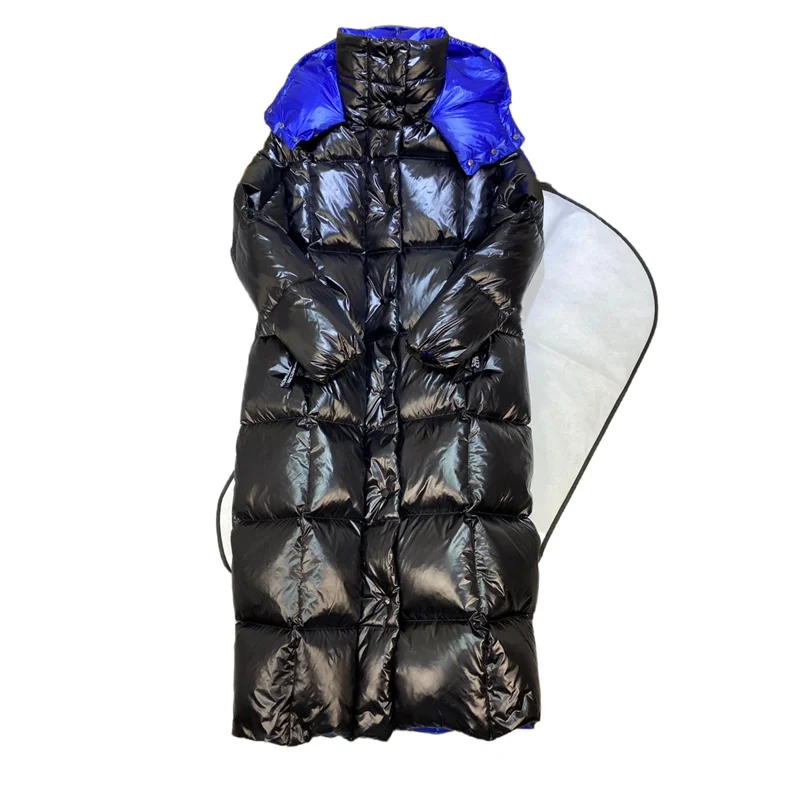 

Women's winter down jacket White goose down long overcoat Hooded Solid color leisure time loose coat keep warm Bread jacket