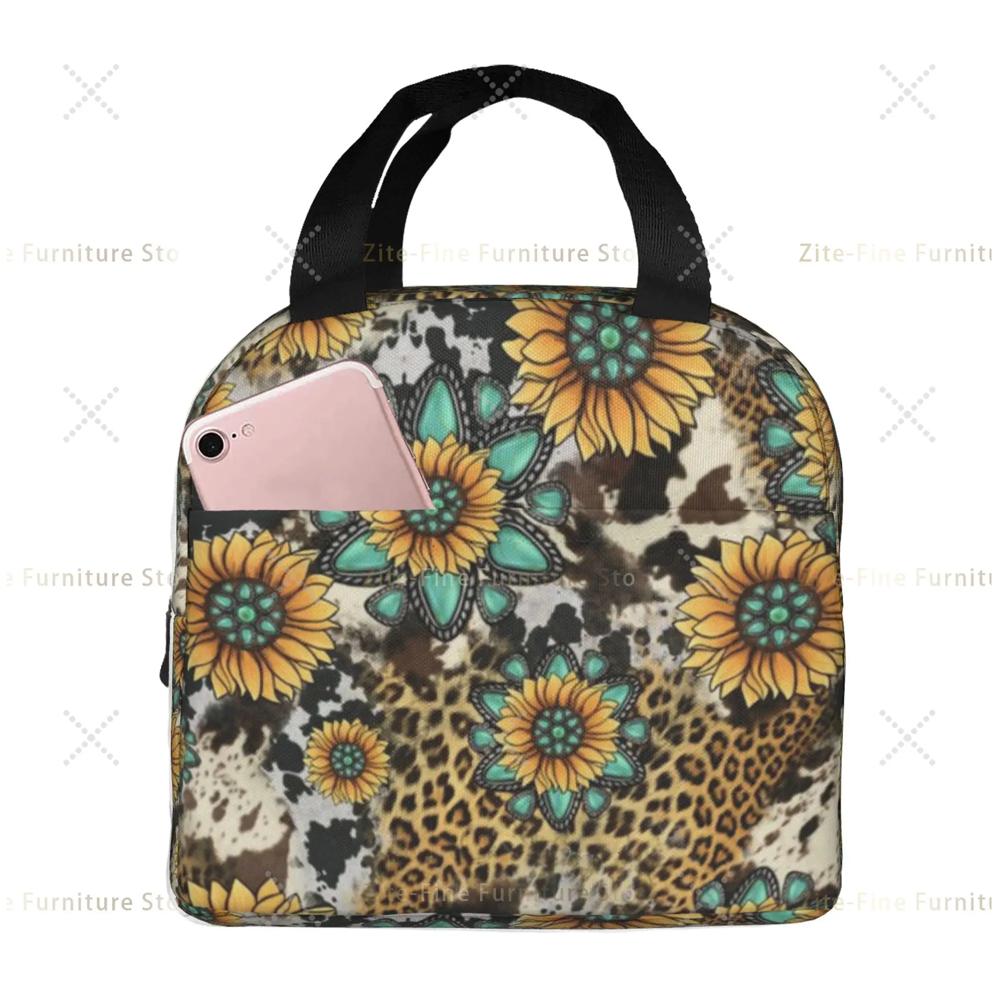 

Sunflower leopard print Insulated Lunch Bag for Women with Containers Freezable Cooler Thermal Waterproof Lunch Box