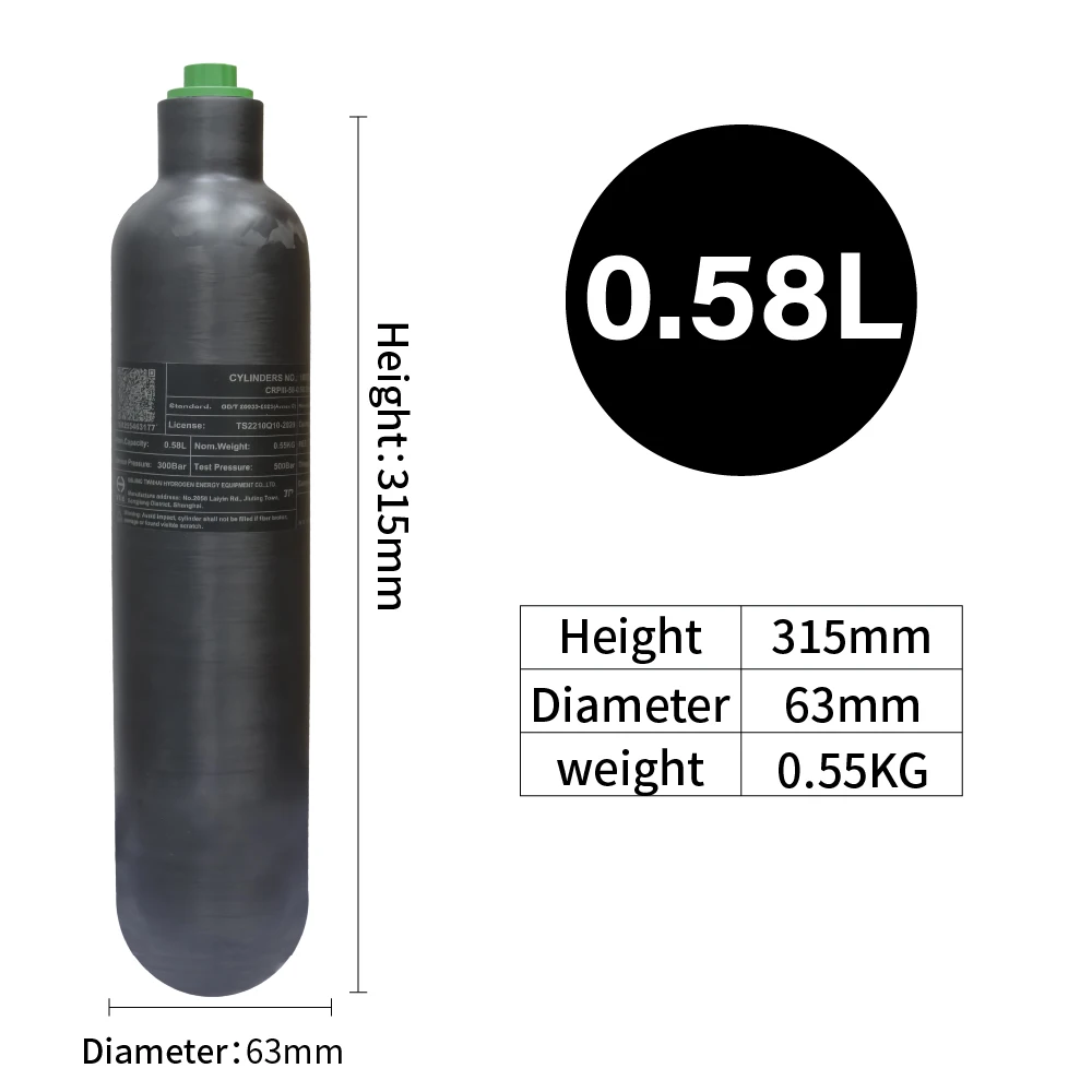 Фото Баллон HPA из углеродного волокна 4500PSI 300Bar 30MPA 0.48L 0.58L, баллон высокого давления для воздуха M18*1.5 №3