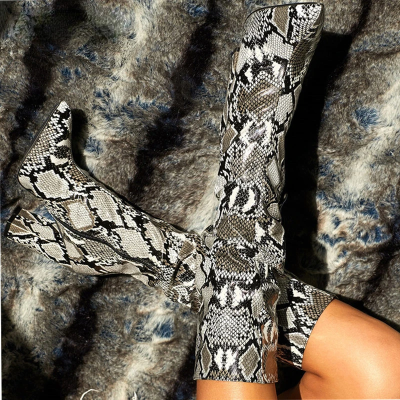 Womens Knee High Colorful Snakeskin 