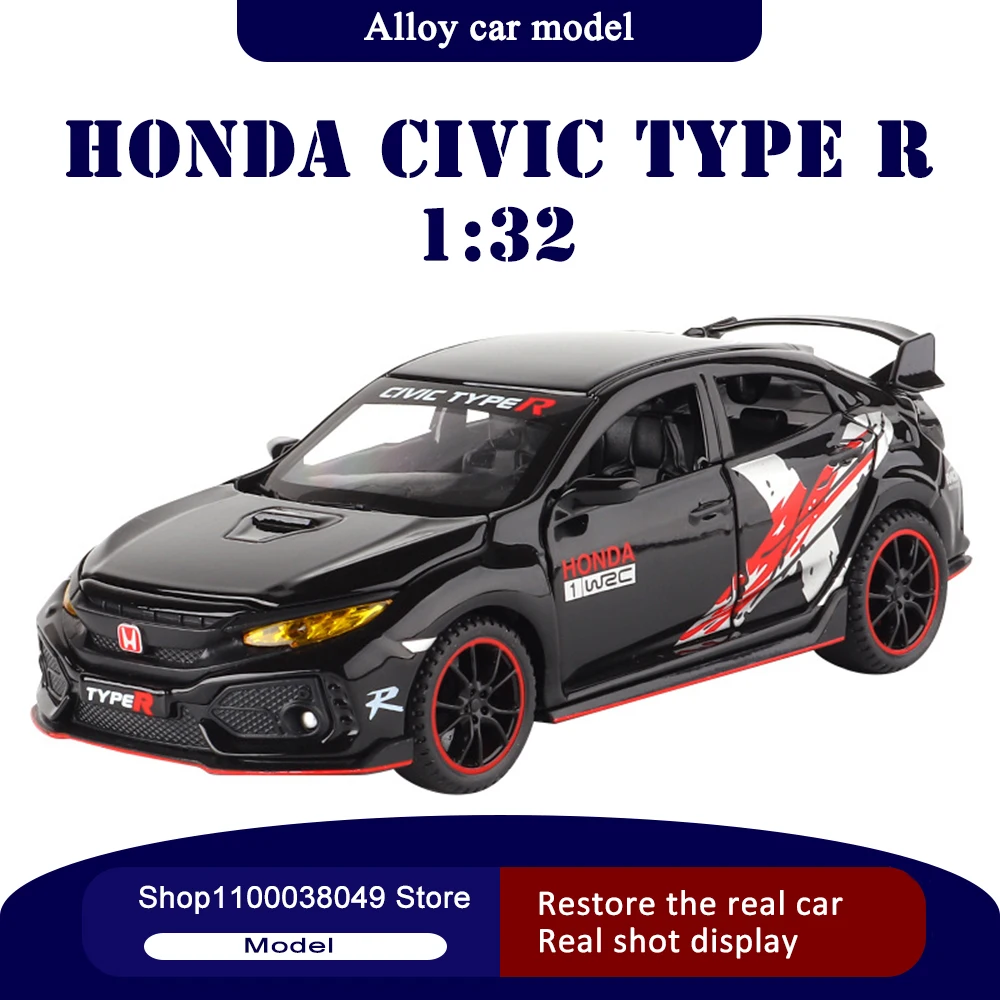

1:32 Honda Civic Type-r модель автомобиля из сплава, отлитые и игрушечные автомобили, игрушки для детей, подарки С Пылезащитным чехлом, демонстрационн...