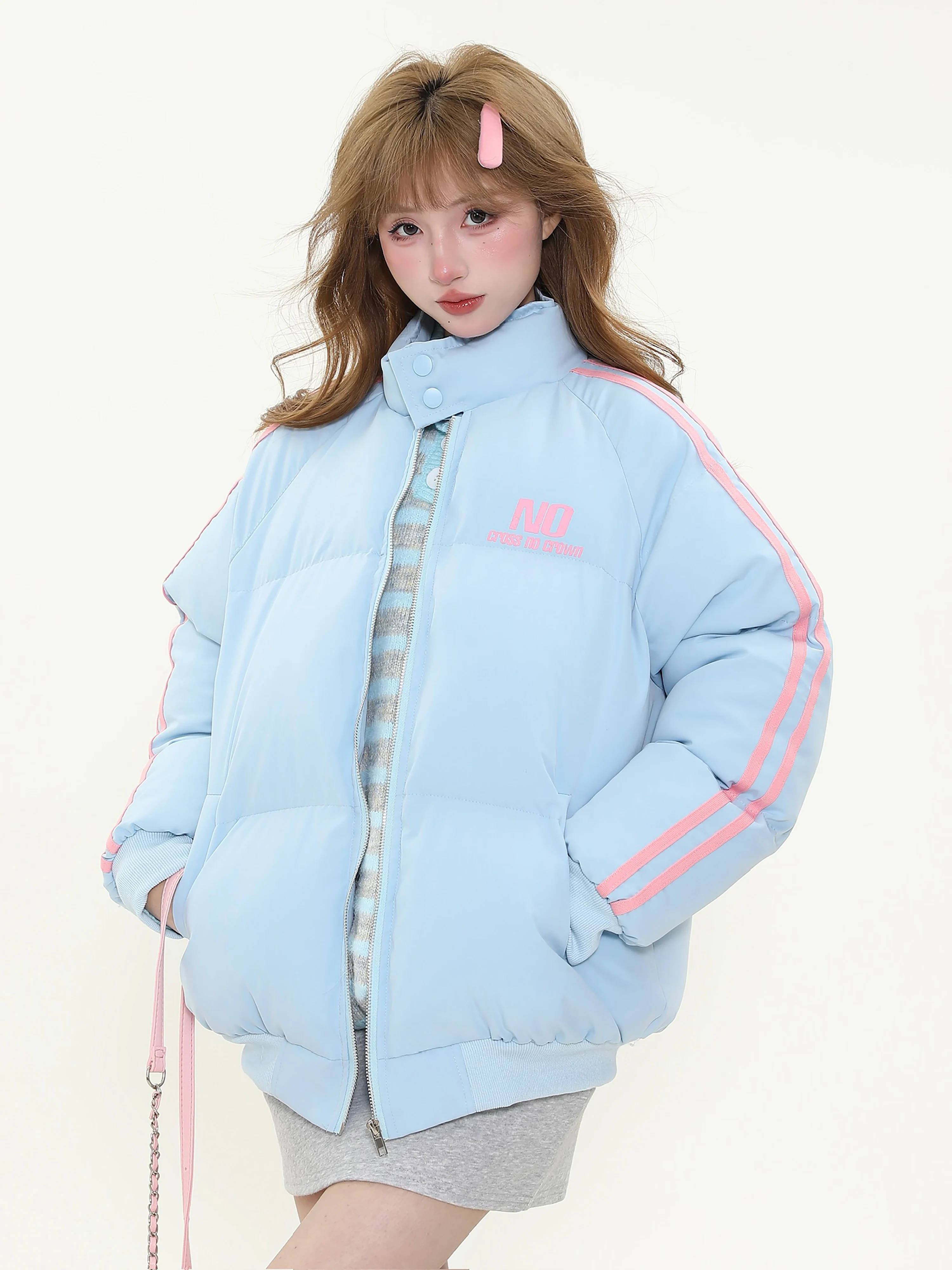 Yikojia American Fashion Brand Letters Print Stand Collar Cotton-padded jacket Outerwear Women Winter Thickened Warm Couple d...