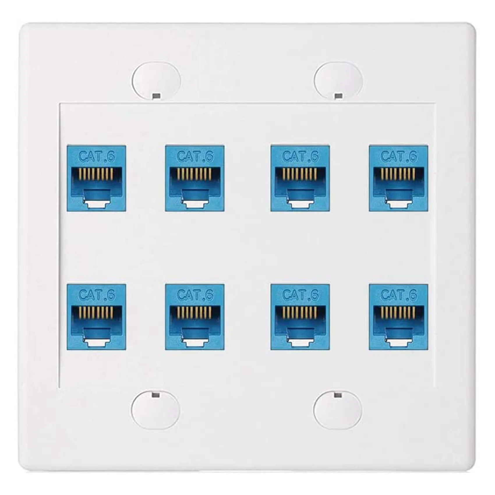 

Ethernet Wall Plate 8 Port - Double Gang Cat6 RJ45 Keystone Jack Network Cable Faceplate Female to Female - Blue