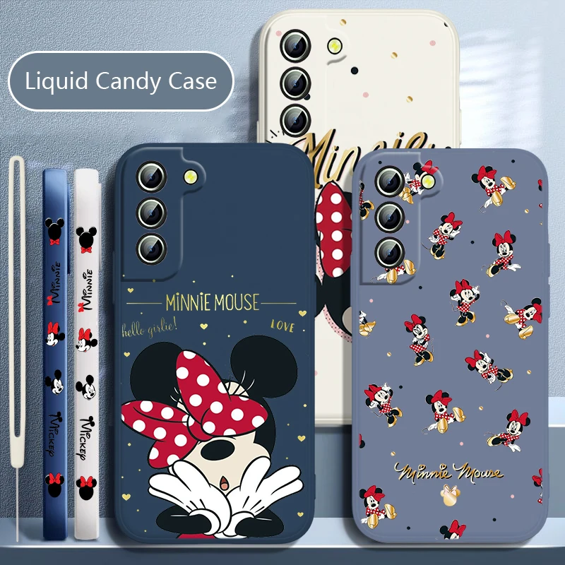 

Cute Cartoon Red Minnie Phone Case For Samsung Galaxy S22 S21 S20 S10 S9 Ultra Plus Pro FE Liquid Left Rope Color Shell Fundas