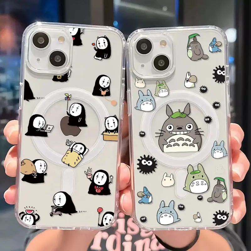 Магнитный чехол для телефона Magsafe с рисунком кота T-TotoroS iPhone 16 15 14 13 12 11 8 7 Plus Pro Max X XR