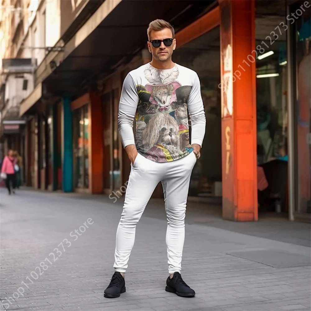 2023 Tracksuit Men Long Sleeve T-shirts Two Piece Set Men Fashion 3D Oil Painting Style Printing Casual Street Clothes For Men