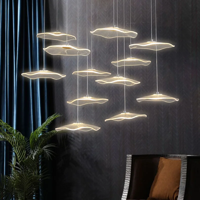 

LED Chandeliers Loft Lotus Leaf Villa Circular Living room Pendant Lamp Kitchen Island Light Creative Hotel Staircase Chandelier