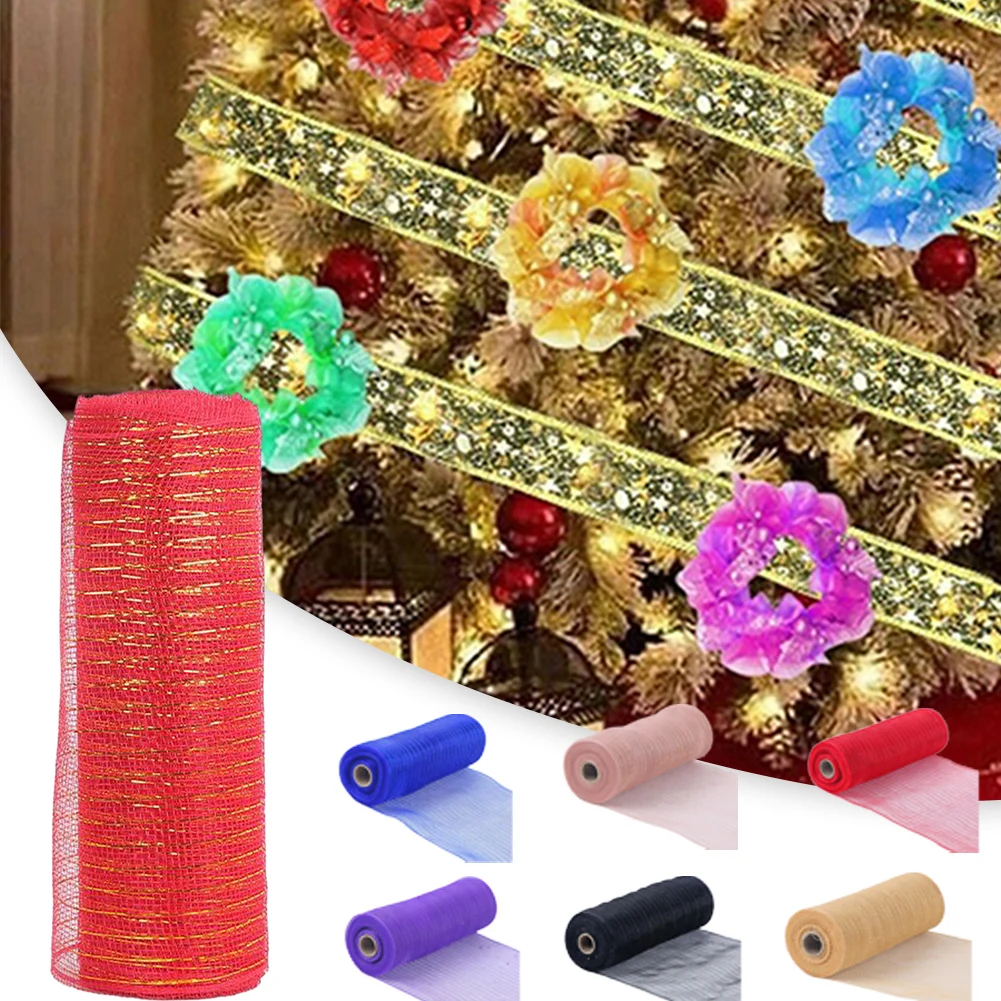 

Halloween DIY Ribbon Bows Decor Mesh 10 Yards Gold Wire Mesh Ribbons Craft Supplies Xmas Gift Wrapping Net Wedding Supplies