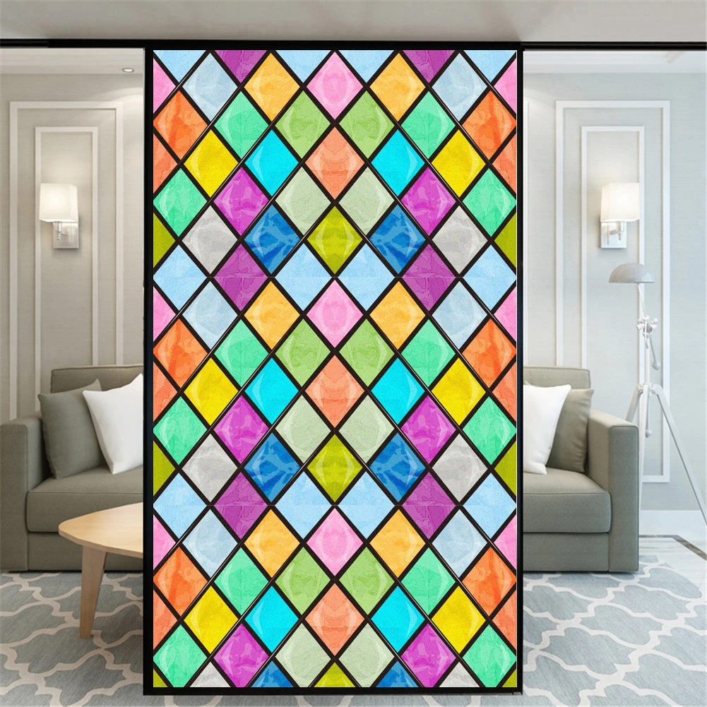 

Privacy Windows Film Decorative Geometric Patterns Stained Glass Window Stickers No Glue Static Cling Frosted Windows Film