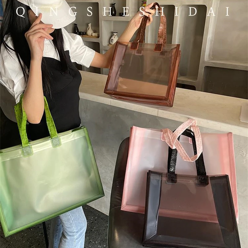 StoBag 25pcs Transparent Woman's Shopping Tote Bags Clothing Gift Packaging Black Fashion Portable Store Custom Logo(Extra fee)