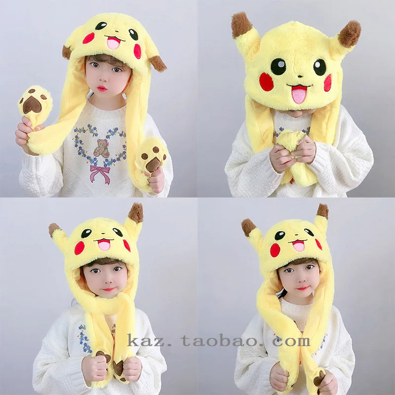 

Кепки для косплея Аниме Покемон, кепки с мультяшными животными, Женский декор, игрушка Пикачу, Хэллоуин, новинка, шарф, уши, милый подарок для детей