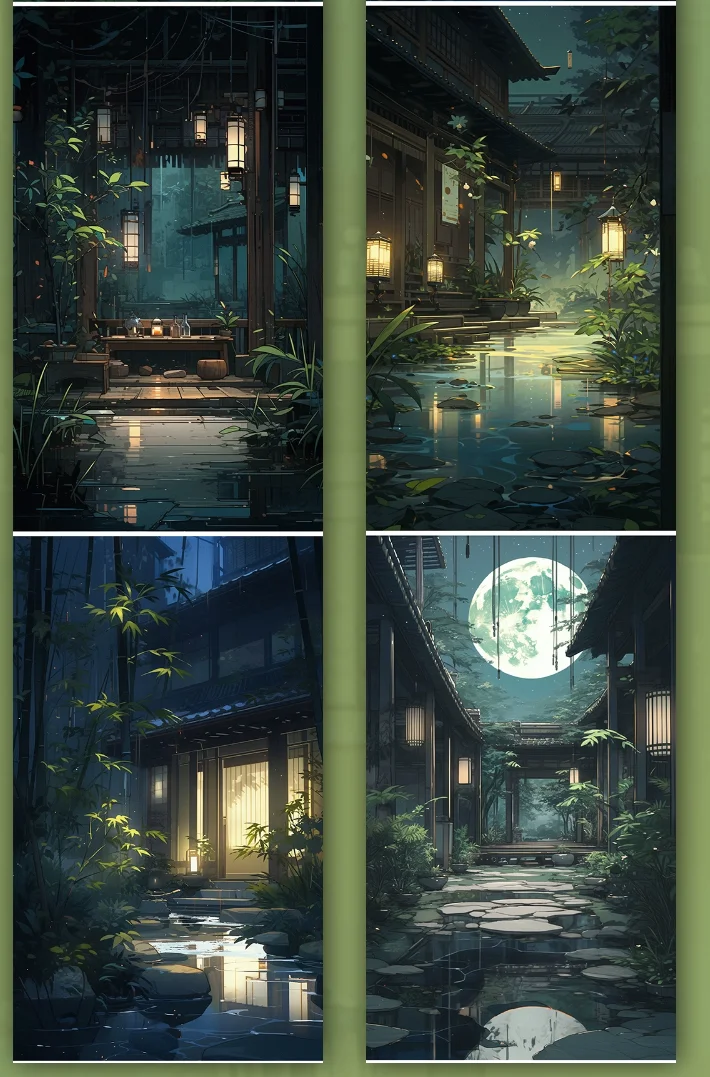 

Бамбуковый лес старинный китайский дом большой фон японский сад Домашние животные лента