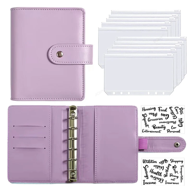 

Good Material A7 PU Leather Budget Binder Notebook Cash Envelopes System Set Binder Pockets Money Budget Saving Bill Organizer