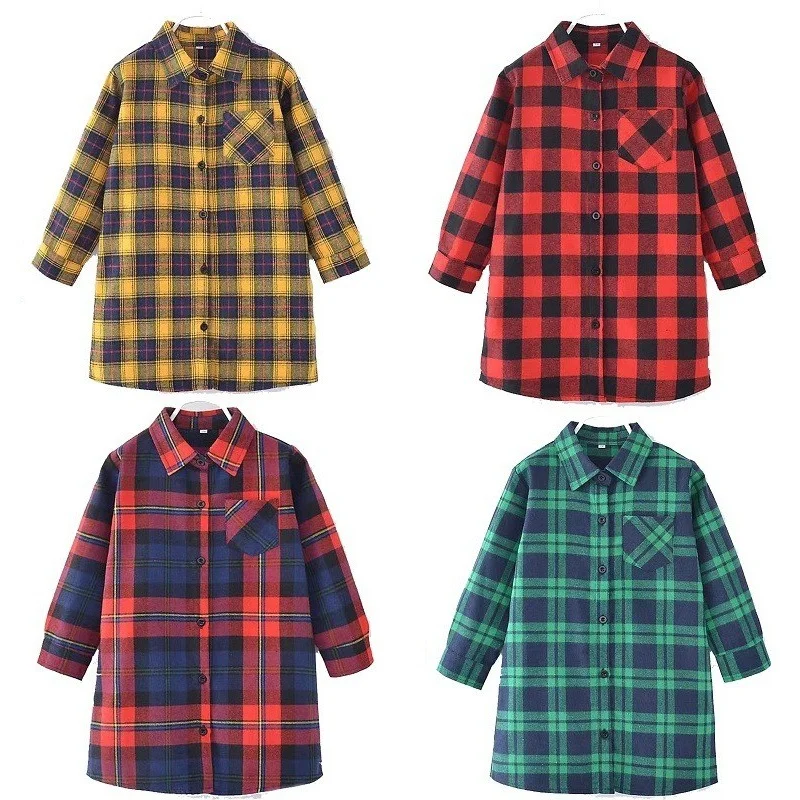 

Girls Plaid Shirt Spring Clothes for Kids Long Sleeve School Clothes Fashion Casual Children Blouse Teenager Tops 10 12 13 Years