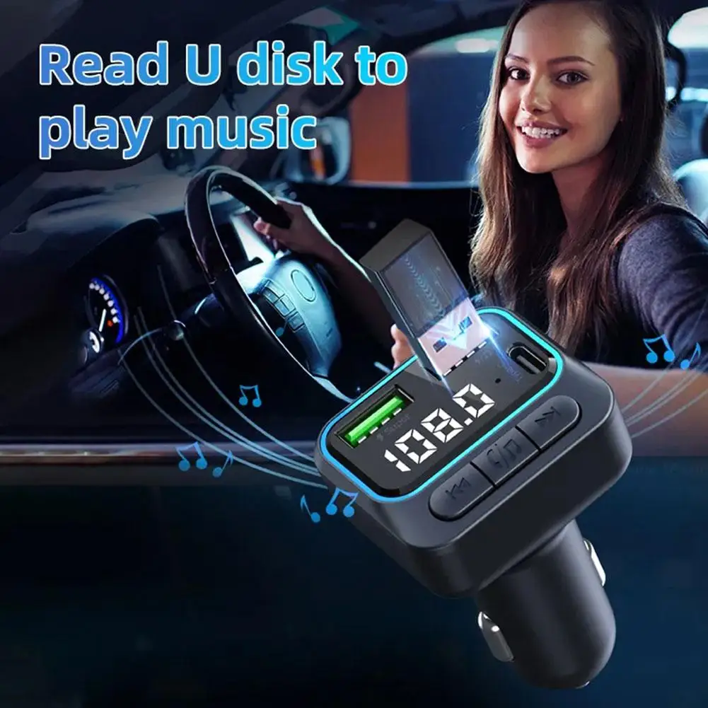 

Цветной Автомобильный FM-передатчик, mp3-плеер QC3.0, зарядка, Прямая поставка, комплект с двумя USB-портами, зарядное устройство типа C, Bluetooth, B7V1