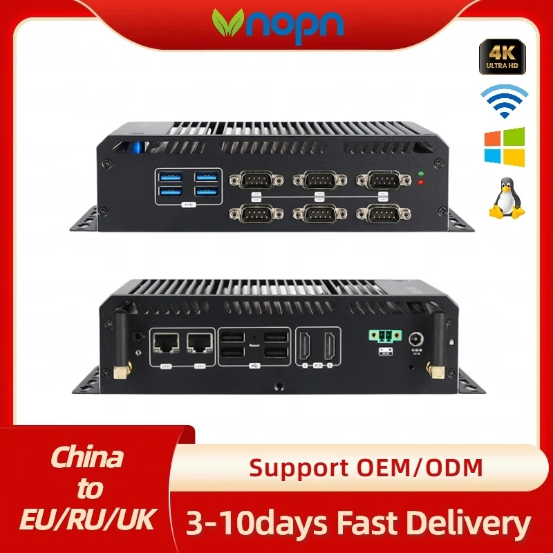 Vnopn безвентиляторный промышленный Мини ПК Intel Core i7 5500U 2x GbE LAN 6x COM RS232 HDMI VGA 6x USB поддержка WiFi 4G LTE Windows Linux