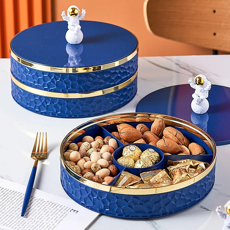 

Dried Fruit Storage Box Astronaut Starry Sky Storage Tray Household Nuts Candy Snack Grid Plate With Lid Single/double Tiers