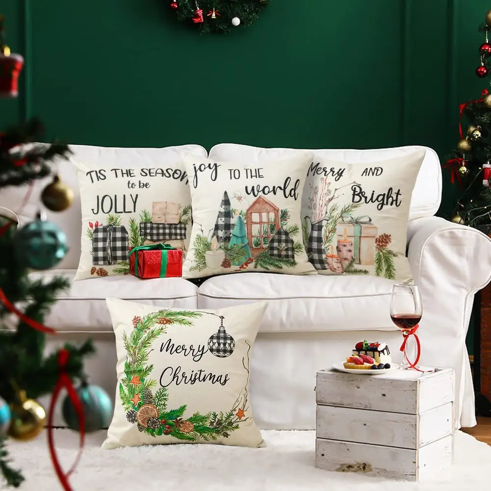 

Рождественский чехол для подушки в черно-красную клетку, домашний декор для гостиной, дивана, декоративный чехол для подушки, праздничный Д...