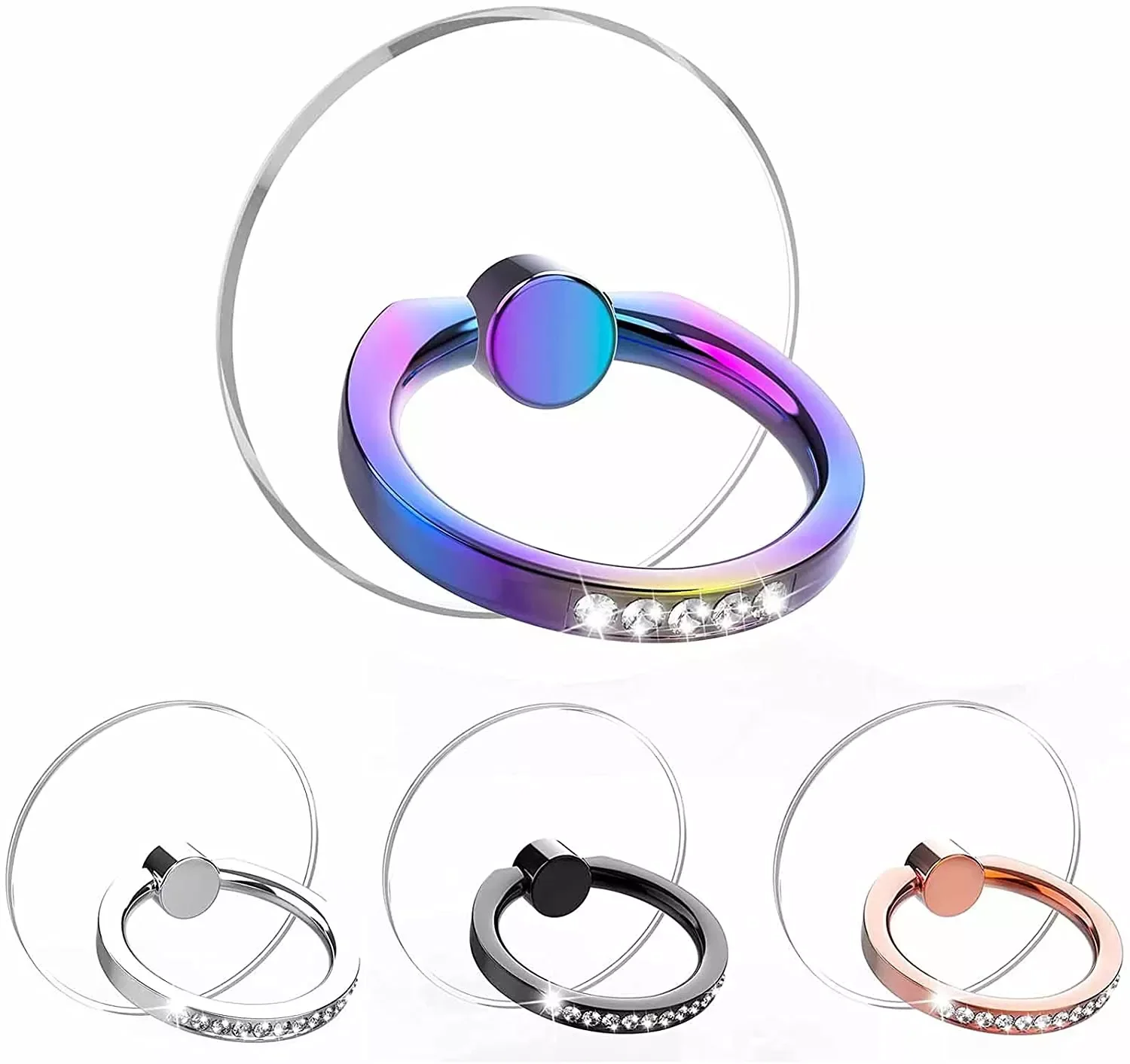 

Cell Phone Ring Holder Stand Transparent Finger Grip Clear 360° Degree Rotation Kickstand Compatible