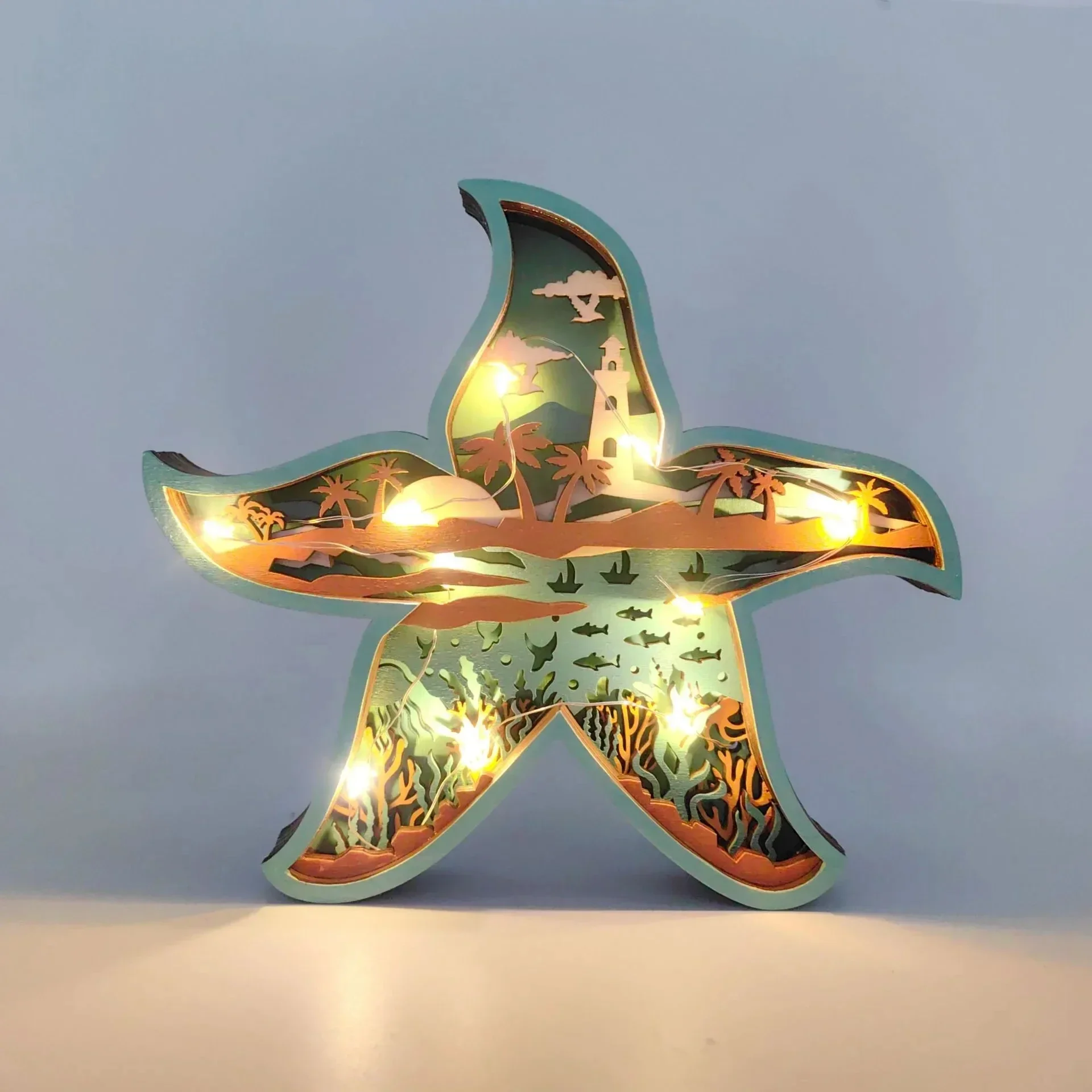 

New Nordic Style Creative Wooden Carving Fish Starfish Scallop Lighting Marine Wood Crafts Ornaments Home Accessories Decorative