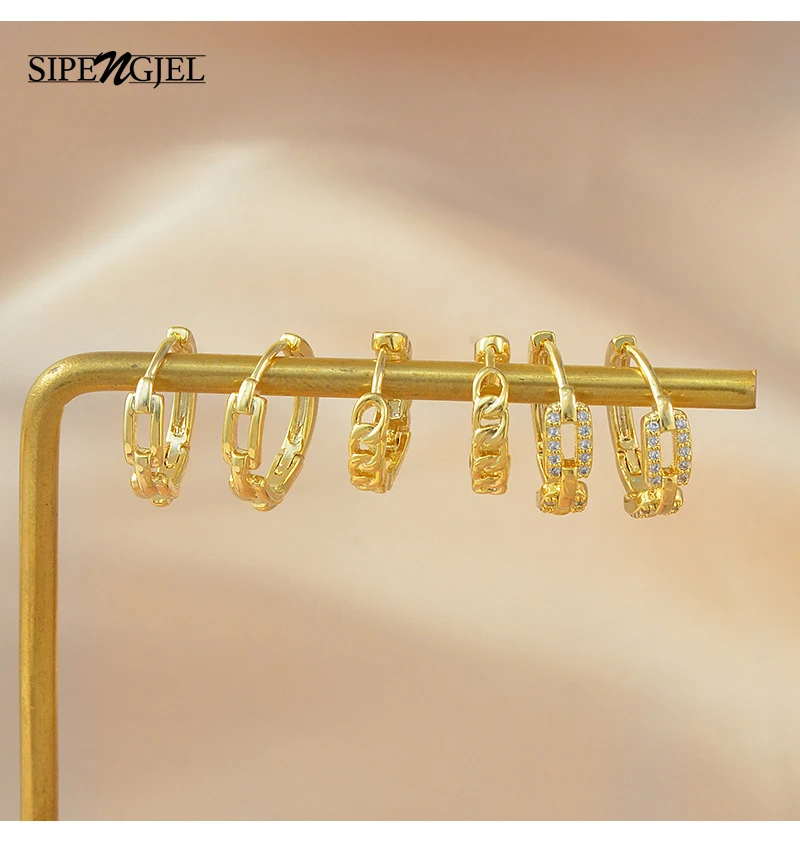 

SIPENGJEL Fashion Geometric Link Chain Hoop Earrings Set Hip-hop Punk Round Circle Earrings For Women Jewelry Gift 2022