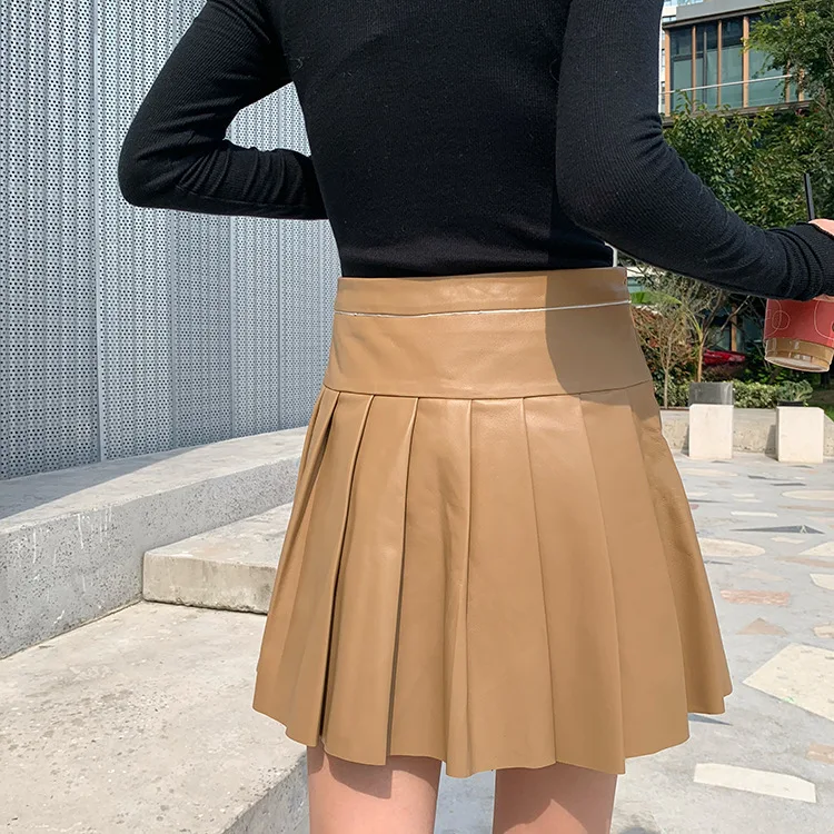 2022 Женская Весенняя и осенняя новая кожаная юбка с высокой талией трапециевидная